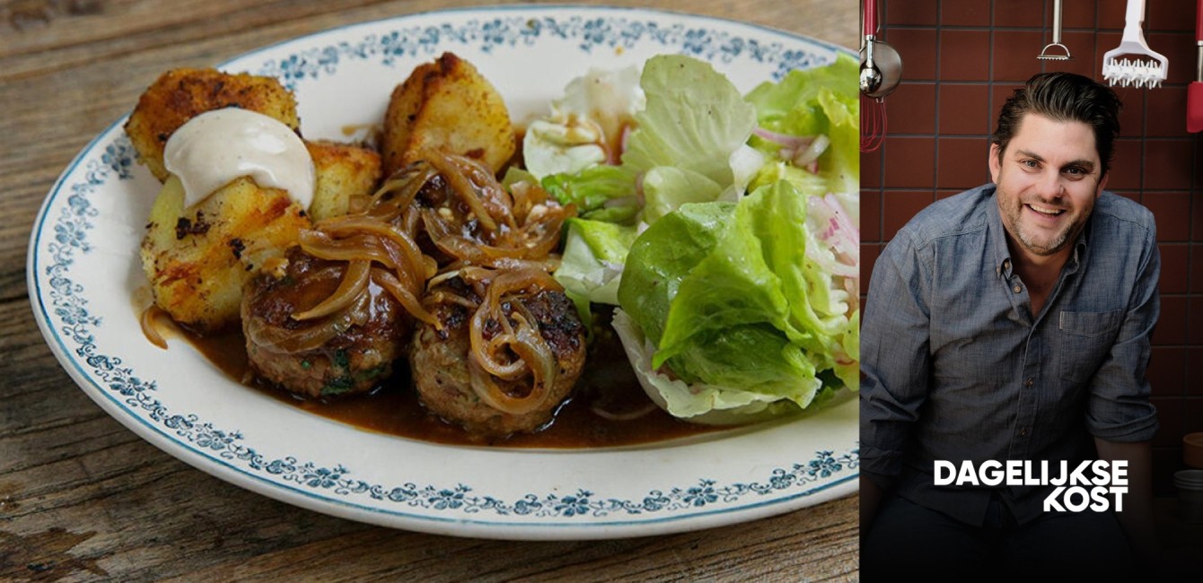 Jeroen Meus :<br/>Boulettes de viande farcies<br/> au Flandrien Mi-Vieux<br/> et sauce carbonnade
