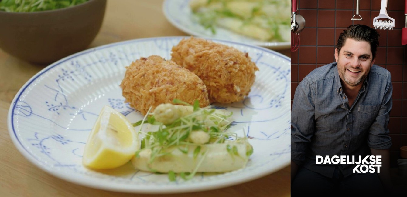 Jeroen Meus: <br/>Kaaskroket met Flandrien Gerijpt,<br/> ham en asperges