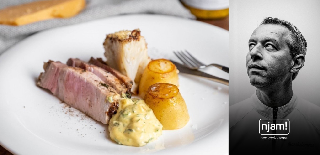 Bart Desmidt :<br/>Couronne de porc<br/> au chou-fleur et &agrave; la mousseline de cornichons