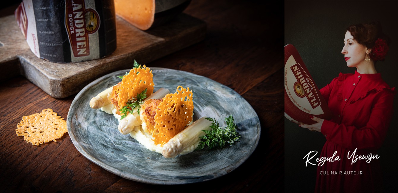 Regula Ysewijn: <br/>Pav&eacute; van aardappel <br/>met witte asperges <br/>en Flandrien Rouge