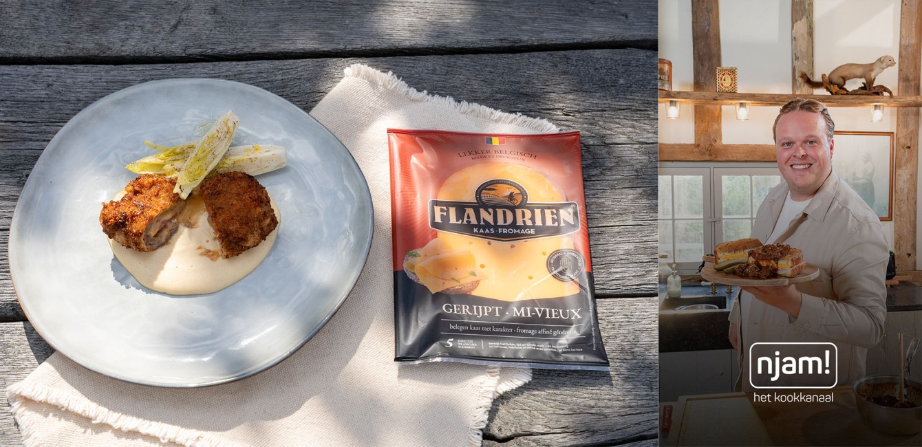 Timon Michiels : <br/>Cordon bleu avec sauce <br/>fromage au Flandrien Mi-Vieux et salade de chicons