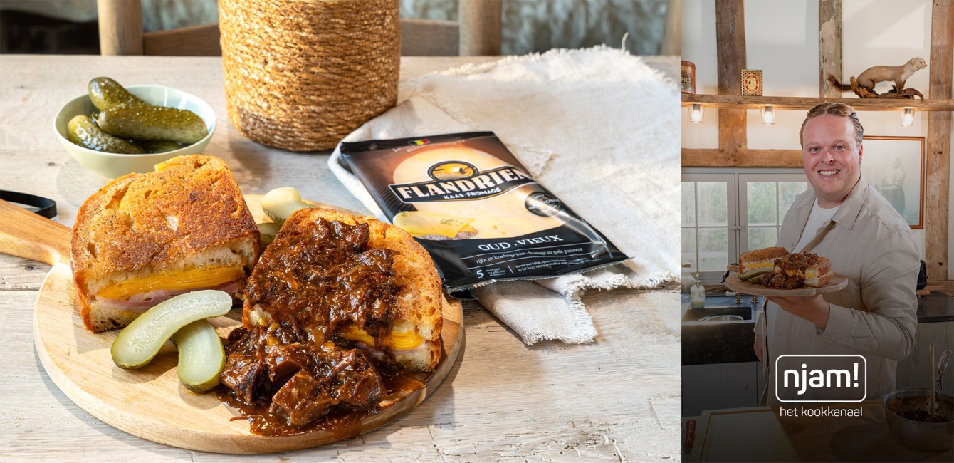 Timon Michiels : <br/>Croque-monsieur <br/>au rago&ucirc;t de joue de b&oelig;uf <br/>et au Flandrien Vieux